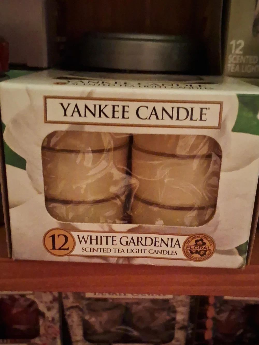 Yankee Candle White Gardenia Tea Light Candles - Cream with Brown Accents